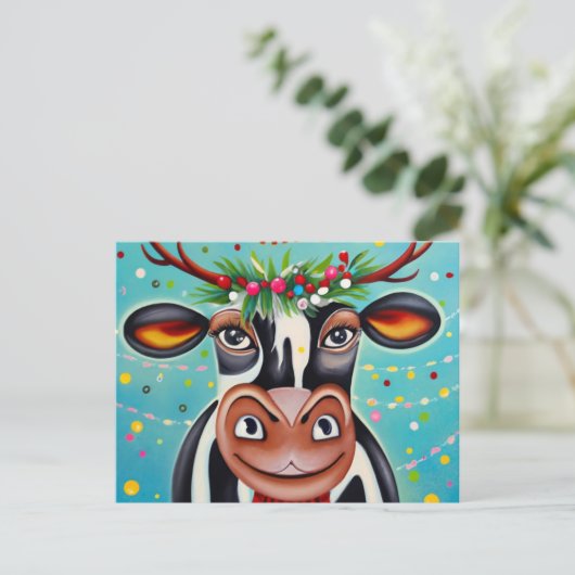 Weihnachtskühe Postkarte (Stehend Vorderseite)