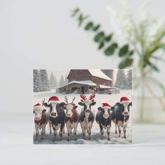 Weihnachtskühe Postkarte (Stehend Vorderseite)