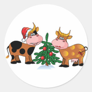 Weihnachtskühe Runder Aufkleber