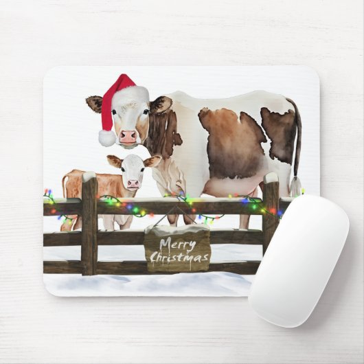 Weihnachtskühe und Kalb im Schnee Mousepad (Mit Mouse)