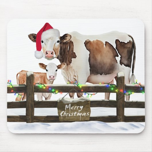 Weihnachtskühe und Kalb im Schnee Mousepad (Vorne)