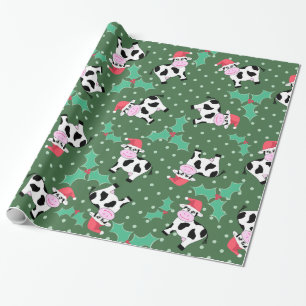 Weihnachtskühe und -stechpalme geschenkpapier