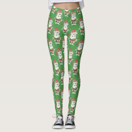 Weihnachtskuhmuster grüne Leggings