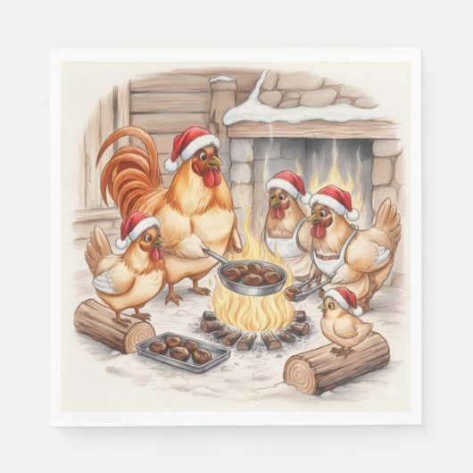 Weihnachtsküken, die Kastanien rösten, Servietten (Vorderseite)