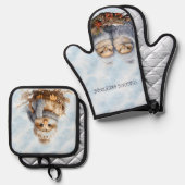 Weihnachtsküken in blau gekleidet ofenhandschuh & Topflappen-Set (Vorderseite/Rückseite)