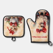 Weihnachtsküken in Rot Ofenhandschuh & Topflappen-Set (Vorderseite)