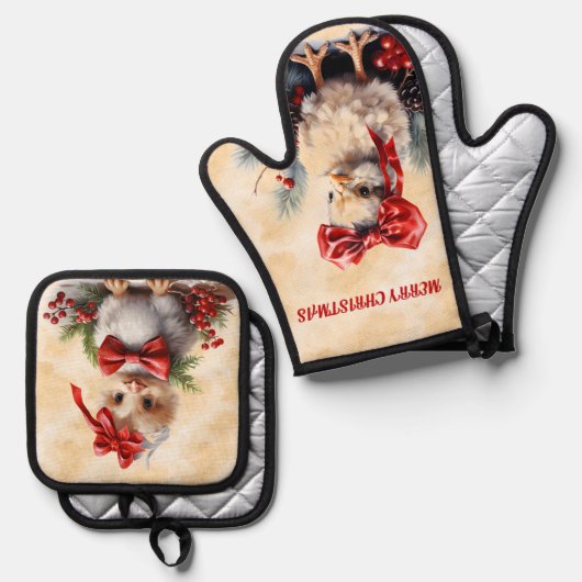 Weihnachtsküken in Rot Ofenhandschuh & Topflappen-Set (Vorderseite/Rückseite)