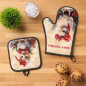 Weihnachtsküken in Rot Ofenhandschuh & Topflappen-Set (Oben Unten)