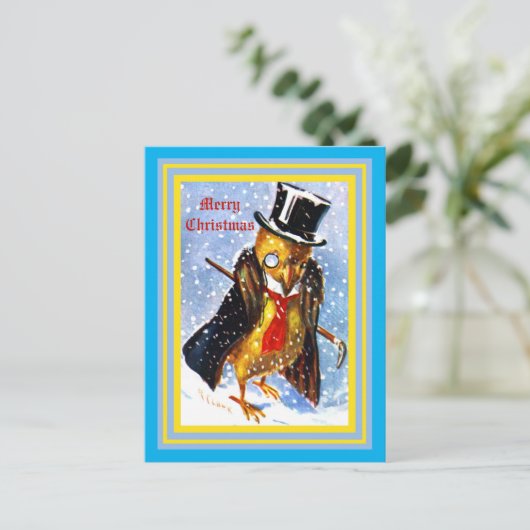 Weihnachtsküken mit Top Hat, Monocle, Cane Postcar Postkarte (Stehend Vorderseite)