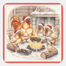 Weihnachtsküken rösten Kastanien, Aufkleber