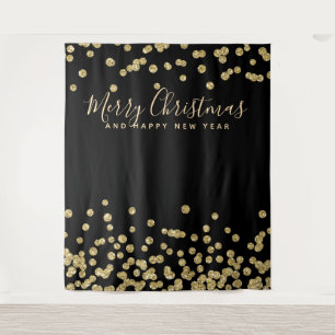 Weihnachtskulisse Gold Schwarz Konfetti Wandteppich