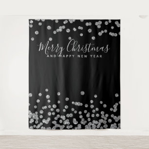 Weihnachtskulisse Silber Schwarz Konfetti Wandteppich