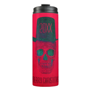 Weihnachtskull mit Top Hat Red Green Halloween Thermosbecher