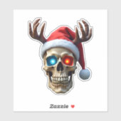 Weihnachtskull mit Weihnachtsmannmütze und Antlers Aufkleber (Blatt)