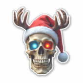 Weihnachtskull mit Weihnachtsmannmütze und Antlers Aufkleber (Vorderseite)