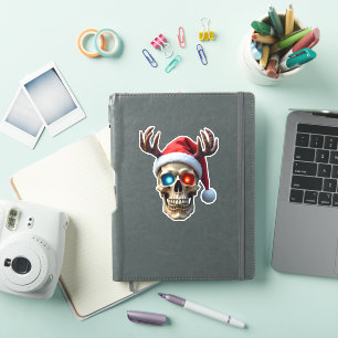 Weihnachtskull mit Weihnachtsmannmütze und Antlers Aufkleber