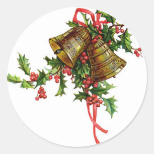 Weihnachtskunst Holly und Bells Dekorationen Runder Aufkleber