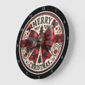 Weihnachtskunst Rot und Schwarz Bowtie Große Wanduhr (Winkel)