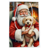 Weihnachtskunst: Santa Claus mit Cockapoo Mittlere Geschenktüte (Vorderseite)