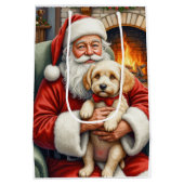 Weihnachtskunst: Santa Claus mit Cockapoo Mittlere Geschenktüte (Rückseite)