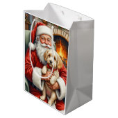 Weihnachtskunst: Santa Claus mit Cockapoo Mittlere Geschenktüte (Rückseite Schrägansicht)