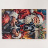 Weihnachtskunst: Santa Claus mit Great Dane Puzzle (Horizontal)