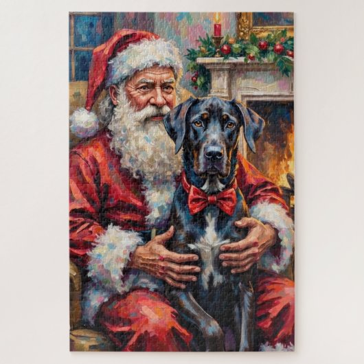 Weihnachtskunst: Santa Claus mit Great Dane Puzzle (Vertikal)