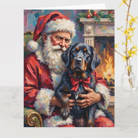 Weihnachtskunst: Santa Claus mit Neufundländer Karte (Gelbe Blume)