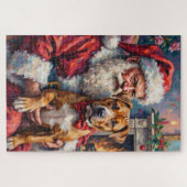 Weihnachtskunst: Santa Claus mit Pitbull Puzzle (Horizontal)