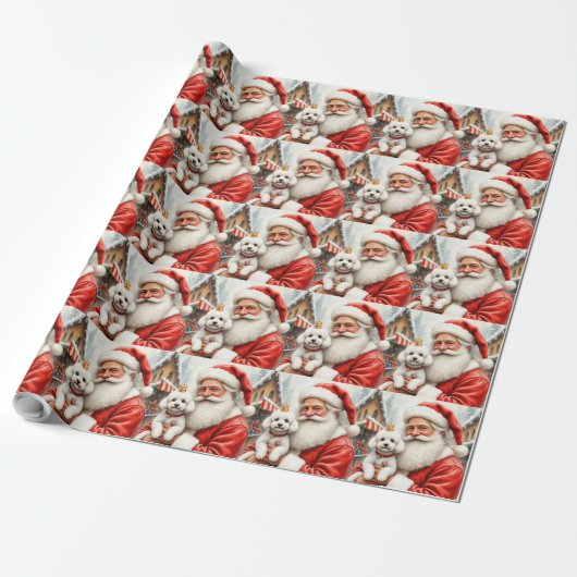Weihnachtskunst: Santa Claus mit Poodle Geschenkpapier (Ungerollt)
