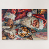Weihnachtskunst: Santa Claus mit Rough Collie Puzzle (Horizontal)