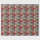 Weihnachtskunst: Santa Claus mit Wolfshund Geschenkpapier (Flach)