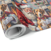 Weihnachtskunst: Santa Claus mit Wolfshund Geschenkpapier (Rolleneckpunkt)