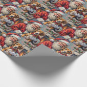 Weihnachtskunst: Santa Claus mit Wolfshund Geschenkpapier (Ecke)