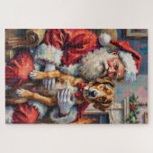 Weihnachtskunst: Santa Claus mit Wolfshund Puzzle (Horizontal)