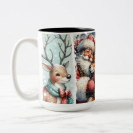 Weihnachtskunst - Weihnachten, Rentier, Baum Zweifarbige Tasse