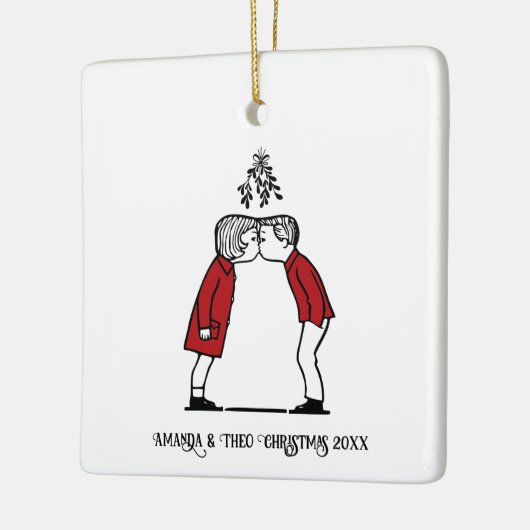 Weihnachtskuss unter dem Mistleton Keramikornament (Links)