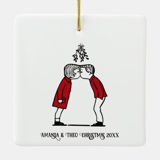 Weihnachtskuss unter dem Mistleton Keramikornament (Rückseite)