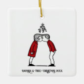 Weihnachtskuss unter dem Mistleton Keramikornament (Vorderseite)