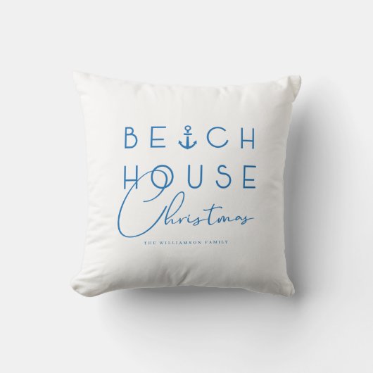 Weihnachtsküste des Beach House Blue Nautical Ocea Kissen (Vorderseite)