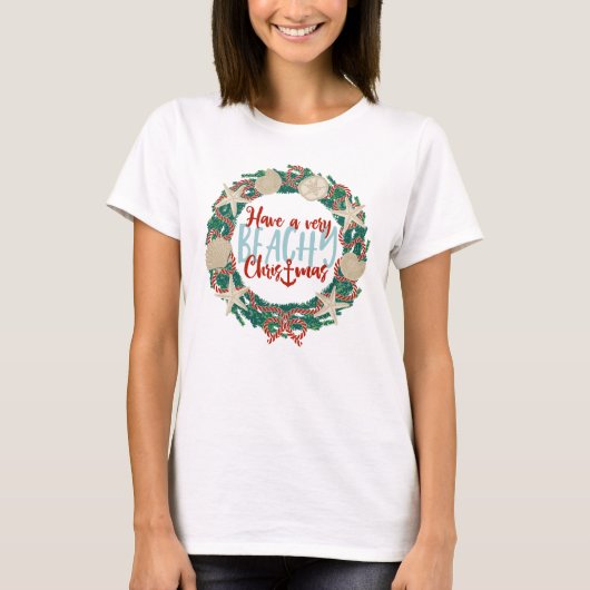 Weihnachtsküste Muschel Wreath - Grün T-Shirt (Vorderseite)