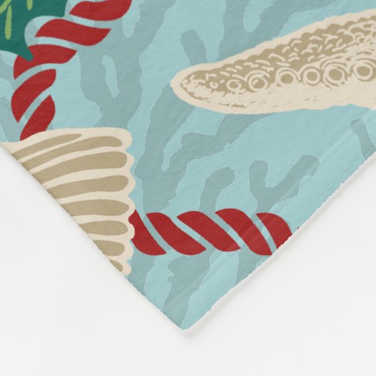 Weihnachtsküste Muschel Wreath - Rot Fleecedecke (Ecke)