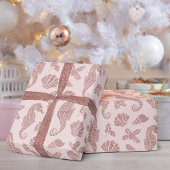 Weihnachtsküste Seepferd Rose Gold Glitzer Rosa Geschenkpapier