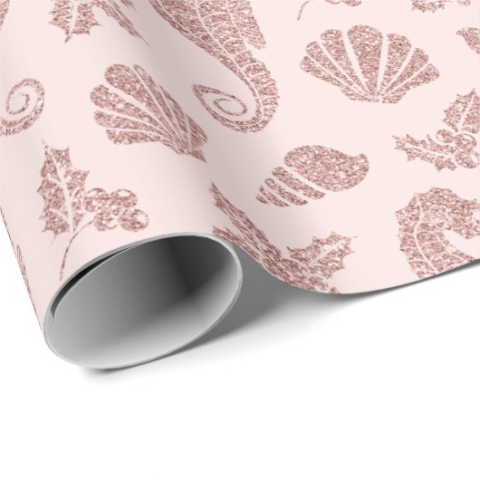 Weihnachtsküste Seepferd Rose Gold Glitzer Rosa Geschenkpapier (Rolleneckpunkt)