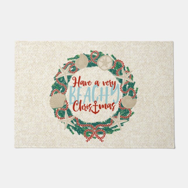 Weihnachtsküste Tropische Muschel Wreath - Rot Fußmatte (Vorderseite)