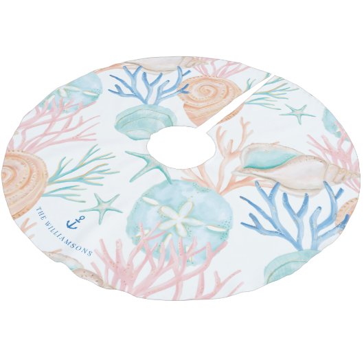 Weihnachtsküste Wasserfarbe Seashell Muster Polyester Weihnachtsbaumdecke (Schrägansicht)