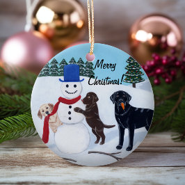 Weihnachtslabrador-Malerei-Schneemann Keramik Ornament
