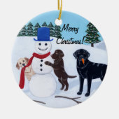Weihnachtslabrador-Malerei-Schneemann Keramik Ornament (Vorne)