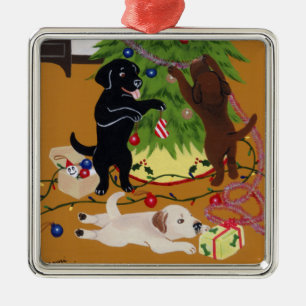 Weihnachtslabrador-Malerei Silbernes Ornament