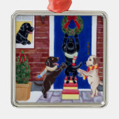 Weihnachtslabrador-Malerei-WeihnachtsKranz Silbernes Ornament (Vorne)